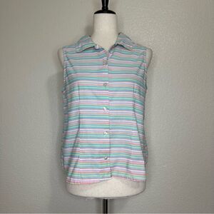 Fresh Produce 100% Cotton Multicolor Striped Sleeveles Button down Shirt